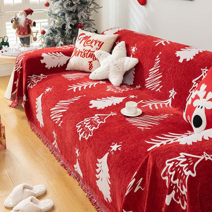 Housse de canapé réversible en chenille avec motif sapin de Noël