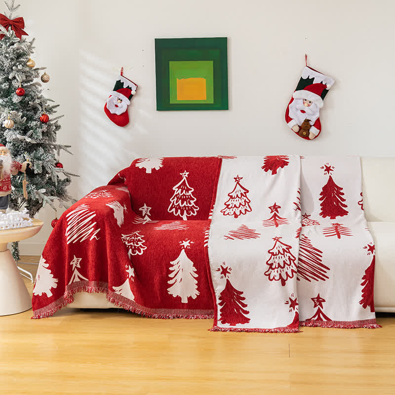 Housse de canapé réversible en chenille avec motif sapin de Noël