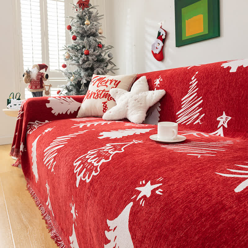 Housse de canapé réversible en chenille avec motif sapin de Noël