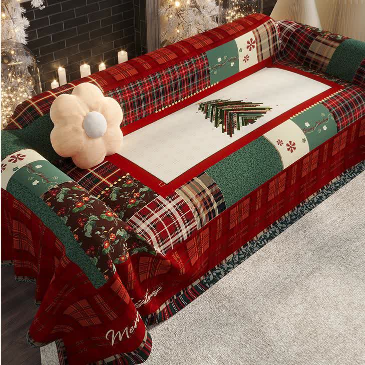 Housse de canapé fonctionnelle en chenille de style vintage avec motif de Noël