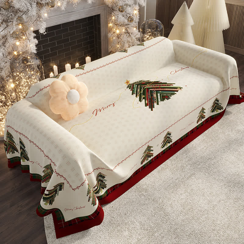 Housse de canapé simple en chenille avec motif sapin de Noël