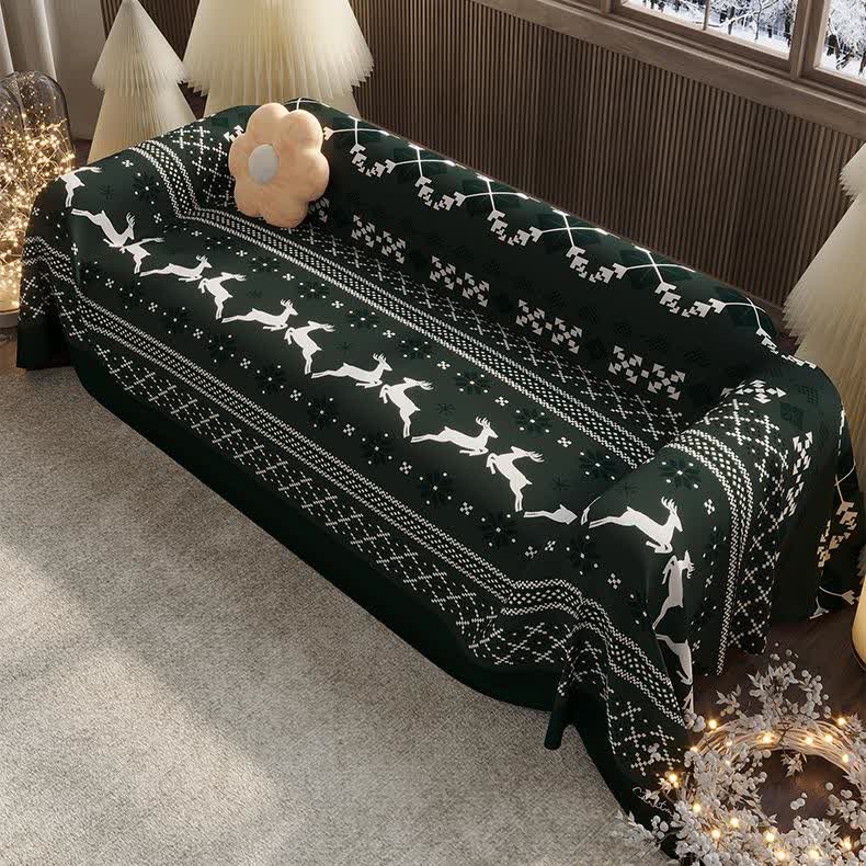 Housse de canapé en chenille festive de Noël avec motif d'élan