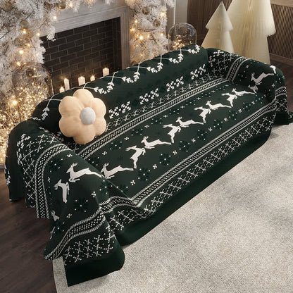 Housse de canapé en chenille festive de Noël avec motif d'élan