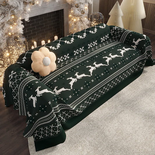 Housse de canapé en chenille festive de Noël avec motif d'élan