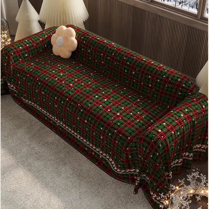 Housse de canapé en chenille à carreaux de Noël