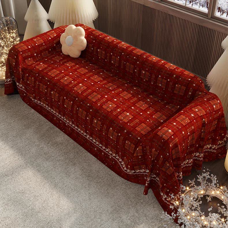 Housse de canapé en chenille à carreaux de Noël