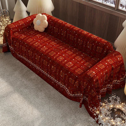 Housse de canapé en chenille à carreaux de Noël