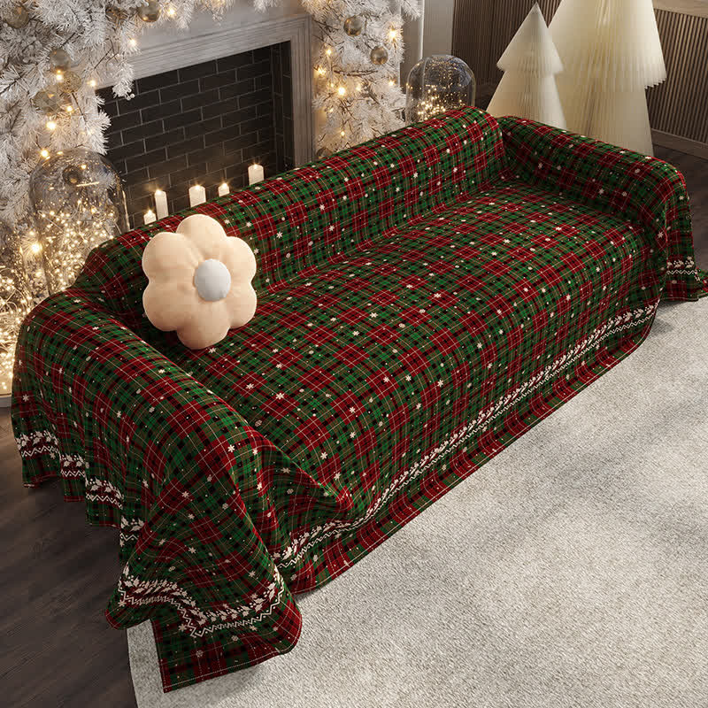 Housse de canapé en chenille à carreaux de Noël