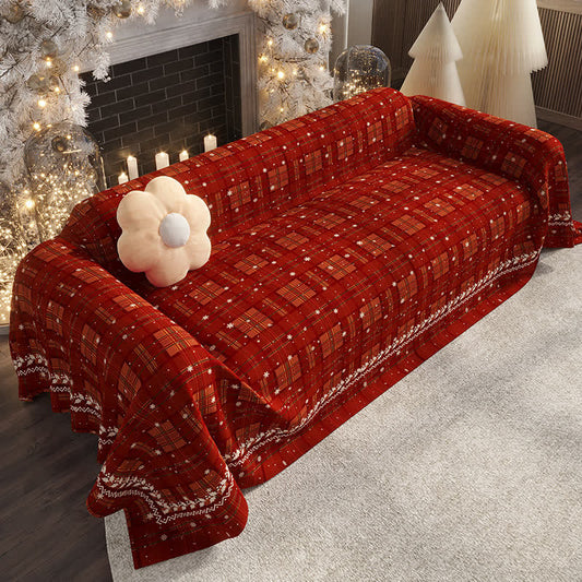 Housse de canapé en chenille à carreaux de Noël