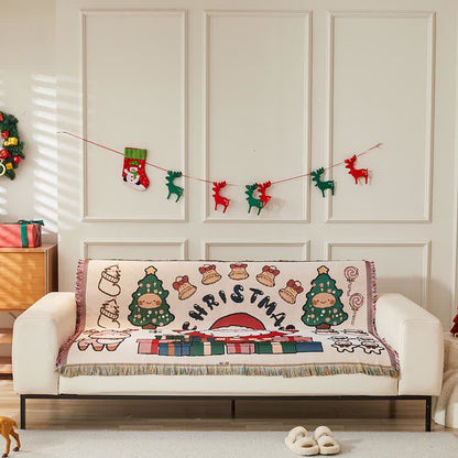 Housse de canapé réversible en coton et lin de Noël