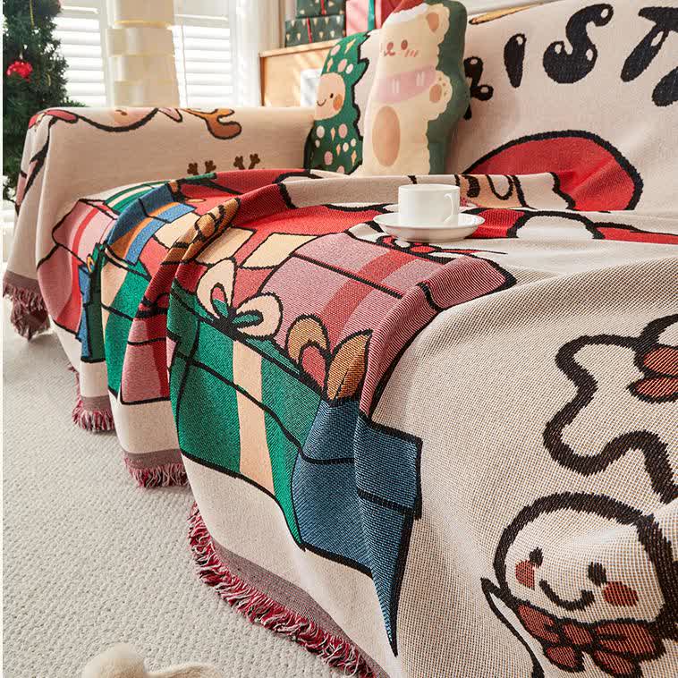 Housse de canapé réversible en coton et lin de Noël