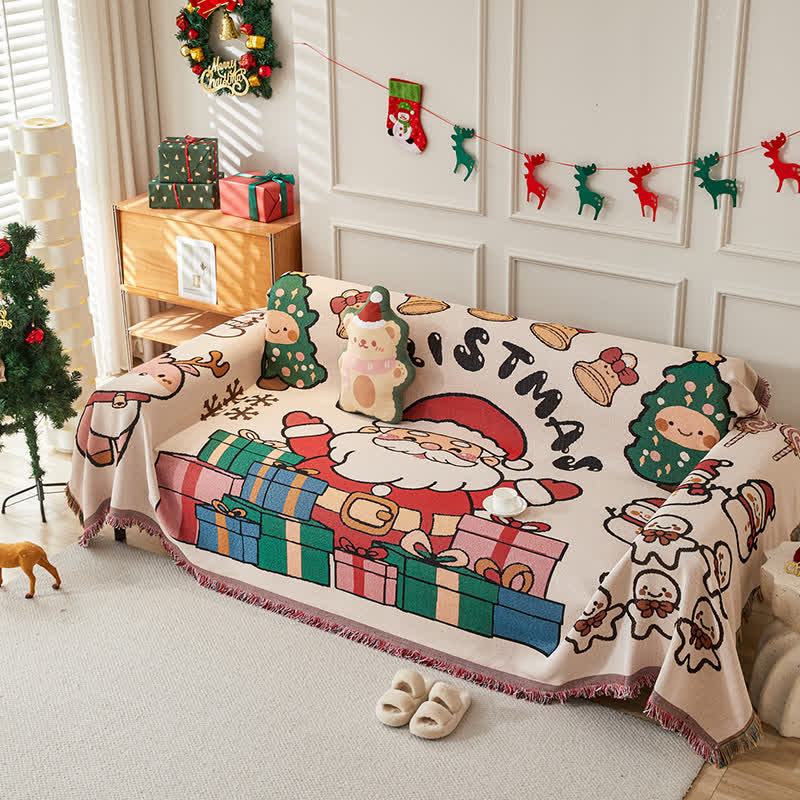 Housse de canapé réversible en coton et lin de Noël