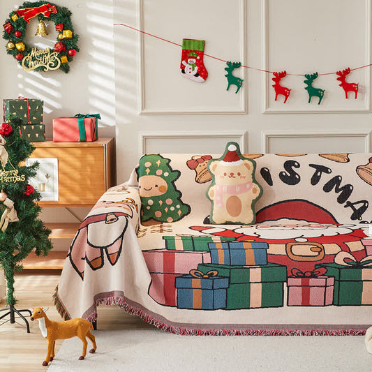 Housse de canapé réversible en coton et lin de Noël