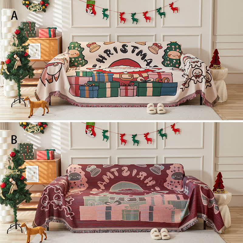 Housse de canapé réversible en coton et lin de Noël