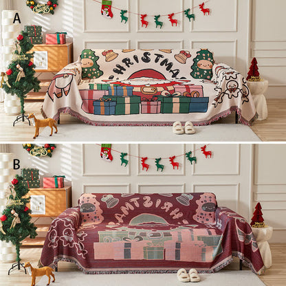Housse de canapé réversible en coton et lin de Noël