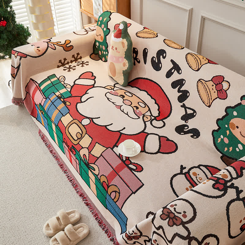 Housse de canapé réversible en coton et lin de Noël