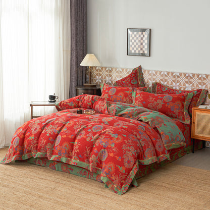 Parures de lit luxueuses en gaze de coton à motif floral (4 pièces)