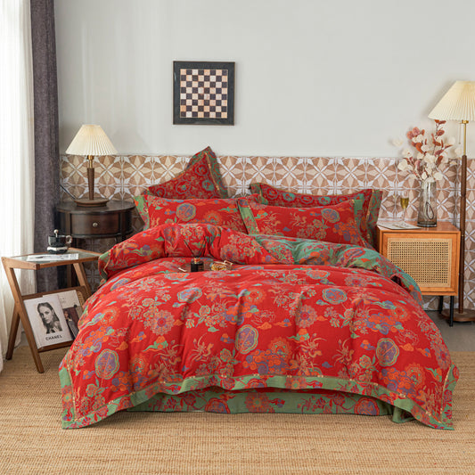 Parures de lit luxueuses en gaze de coton à motif floral (4 pièces)