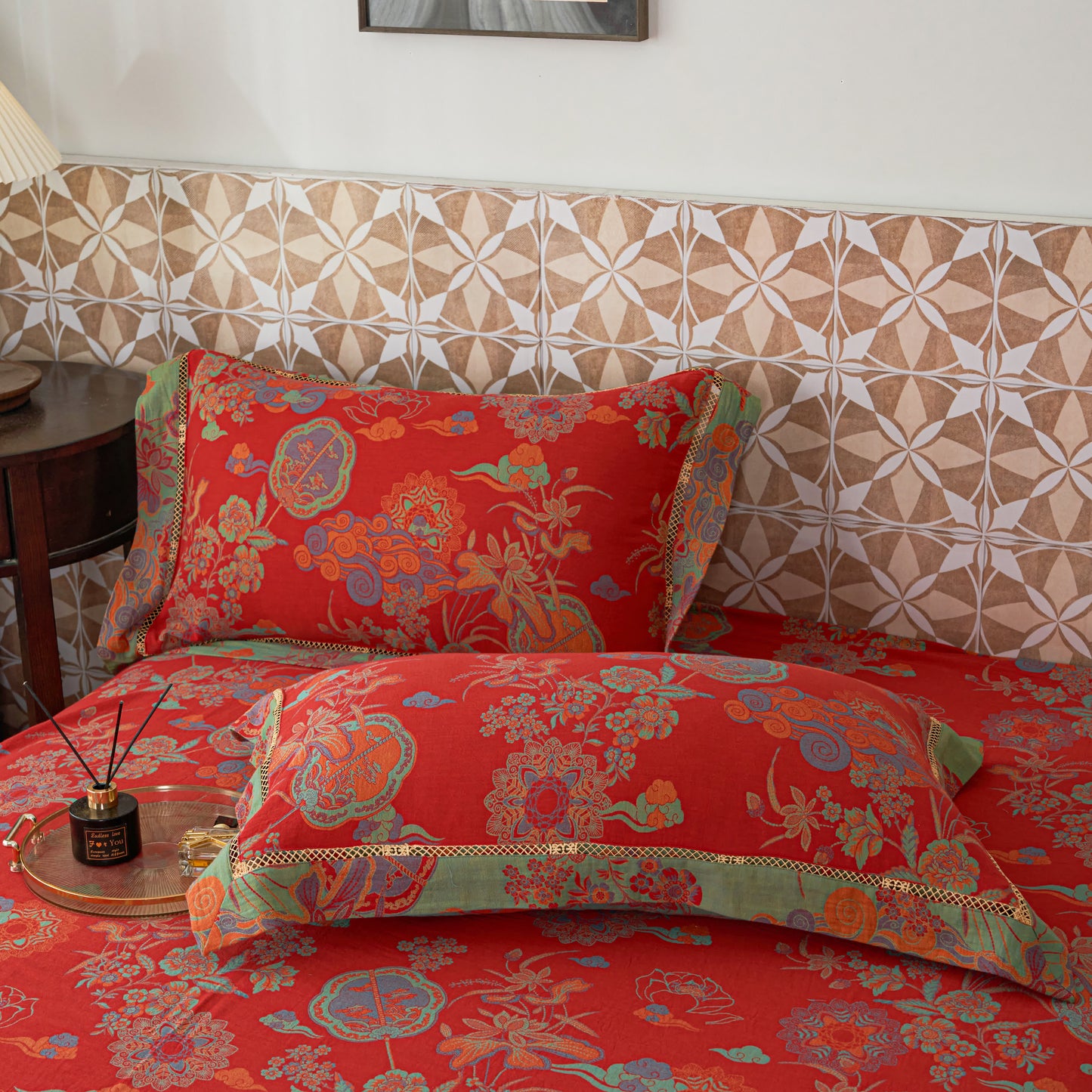 Parures de lit luxueuses en gaze de coton à motif floral (4 pièces)