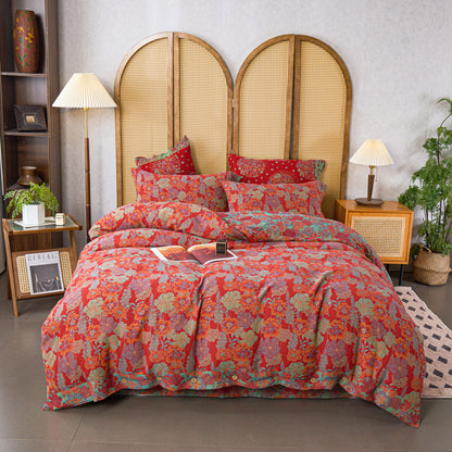 Parure de lit en gaze de coton à motif floral (4 pièces)