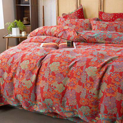 Parure de lit en gaze de coton à motif floral (4 pièces)