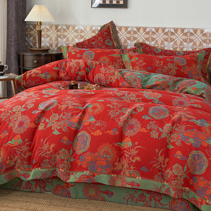Parures de lit luxueuses en gaze de coton à motif floral (4 pièces)