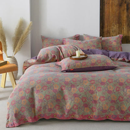 Parure de couette avec boutons fleuris (4 pièces)