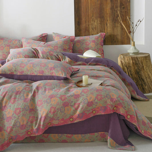 Parure de couette avec boutons fleuris (4 pièces)