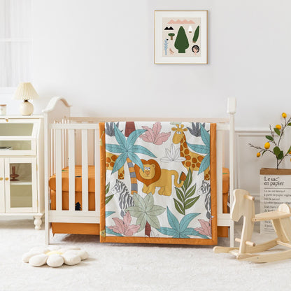 Parure de lit en coton pour lit enfant avec motifs animaux dans un motif forêt (3 pièces)