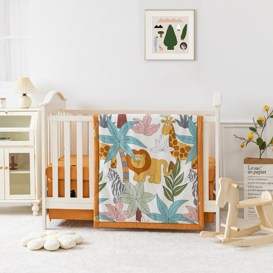 Parure de lit en coton pour lit enfant avec motifs animaux dans un motif forêt (3 pièces)
