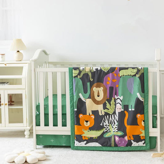 Parure de lit en pur coton avec motif animal de dessin animé pour lit d'enfant (3 pièces)