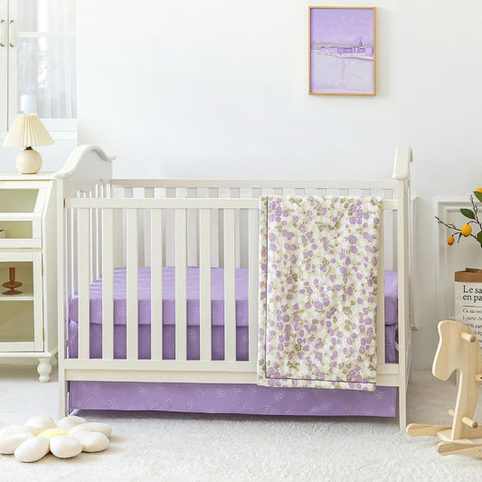 Parure de lit élégante pour lit d'enfant en pur coton à motif floral (3 pièces)