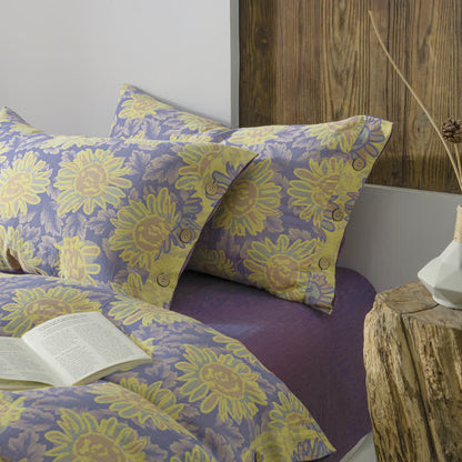 Parure de lit en gaze de coton jacquard motif tournesol (4 pièces)