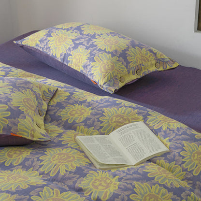 Parure de lit en gaze de coton jacquard motif tournesol (4 pièces)