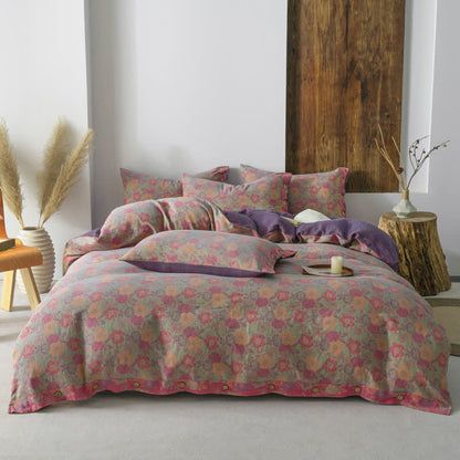 Parure de couette avec boutons fleuris (4 pièces)