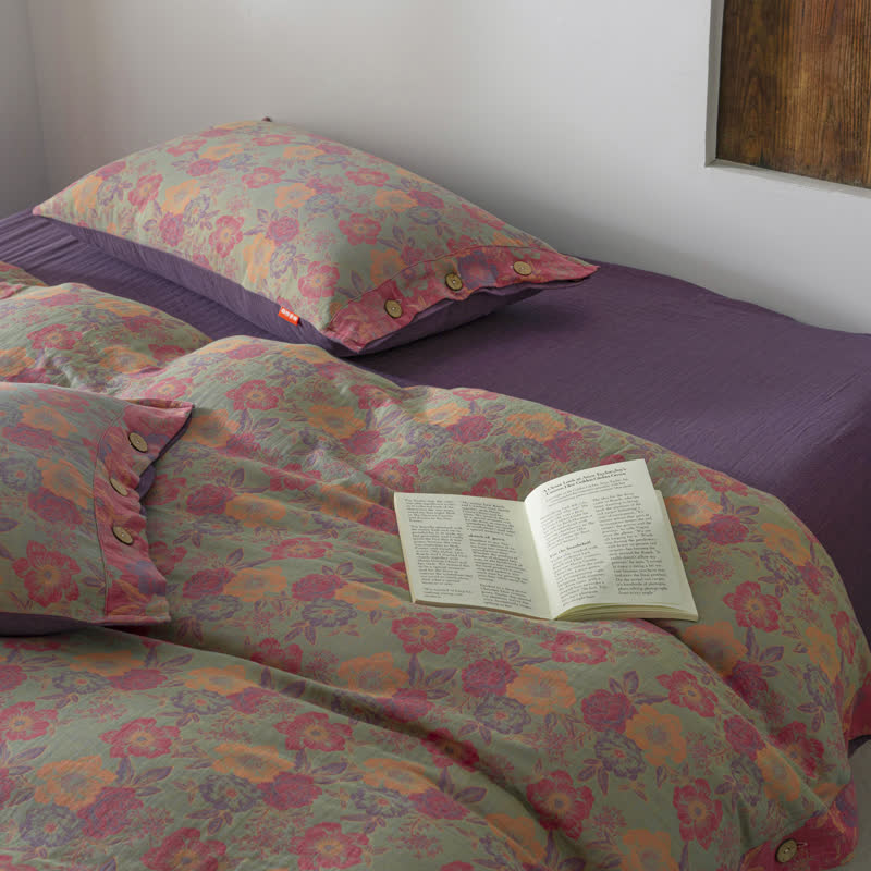 Parure de couette avec boutons fleuris (4 pièces)