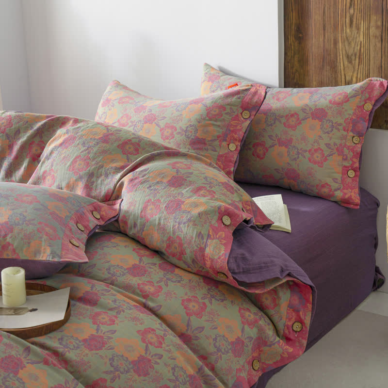 Parure de couette avec boutons fleuris (4 pièces)