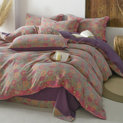 Parure de couette avec boutons fleuris (4 pièces)