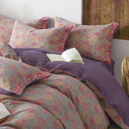 Parure de couette avec boutons fleuris (4 pièces)