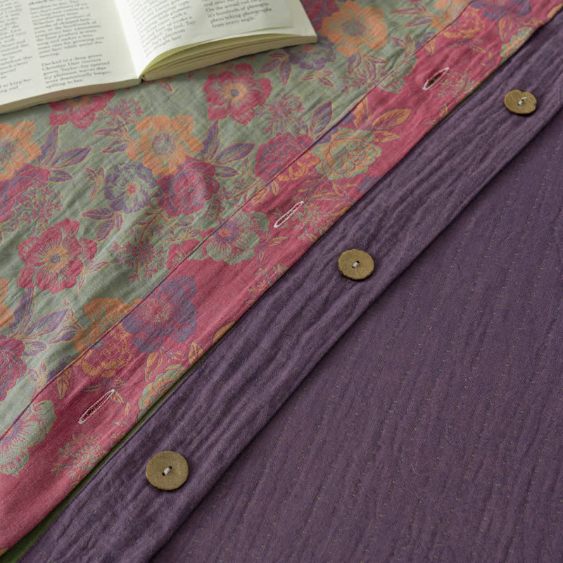 Parure de couette avec boutons fleuris (4 pièces)