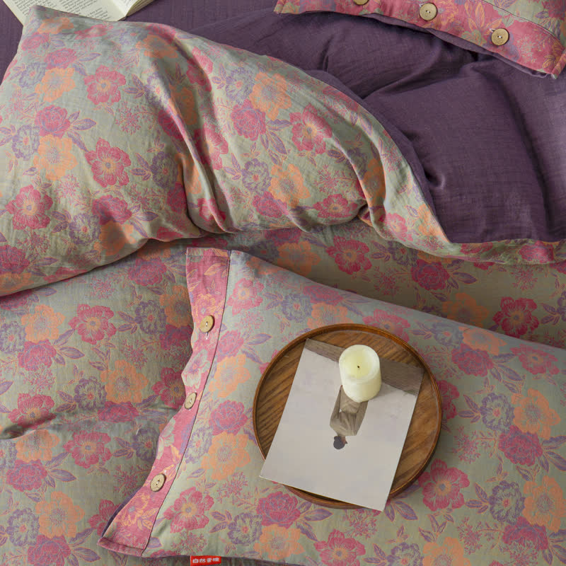 Parure de couette avec boutons fleuris (4 pièces)
