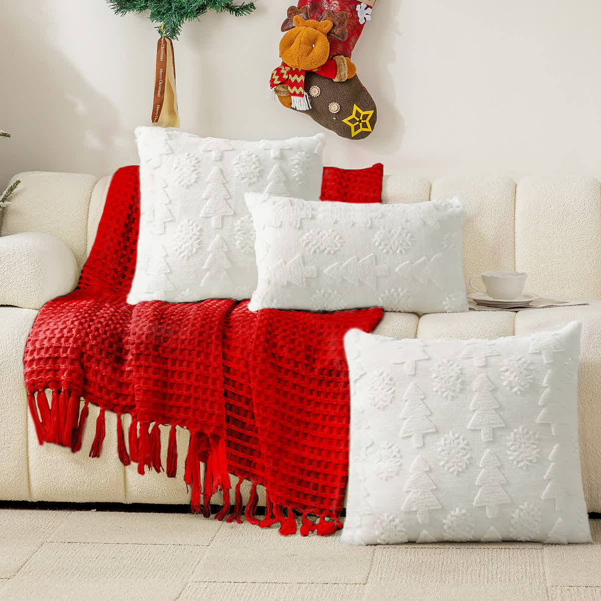 Housse de coussin jacquard avec décoration sapin de Noël