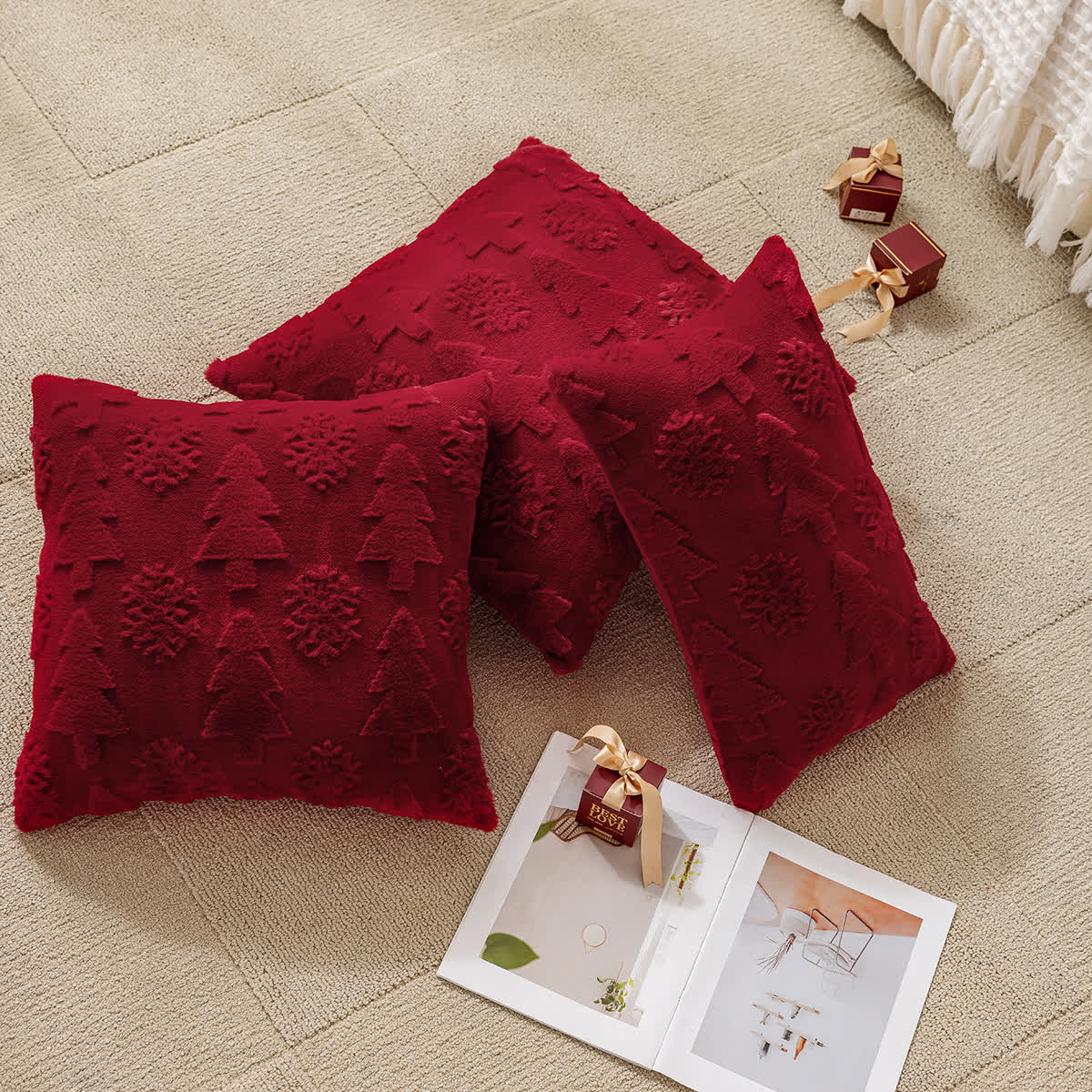 Housse de coussin jacquard avec décoration sapin de Noël