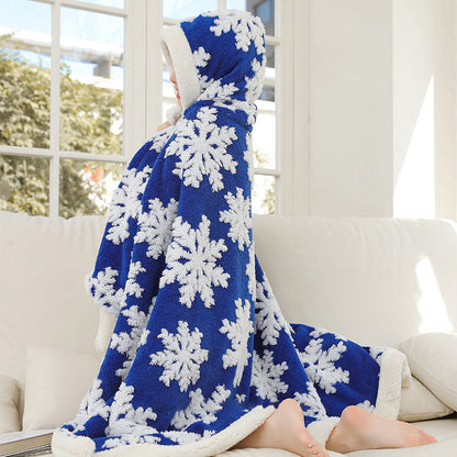 Couverture châle polaire avec capuche et gants au motif flocon de neige