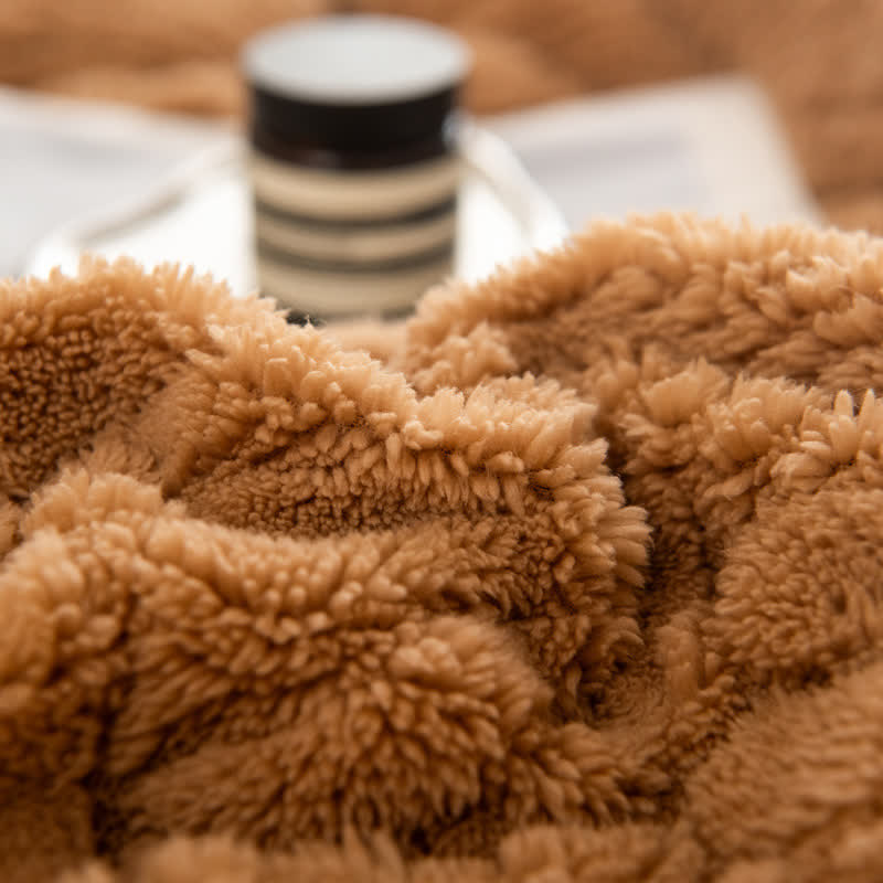 Couverture jacquard sherpa avec feuille de ginkgo et âme matelassée