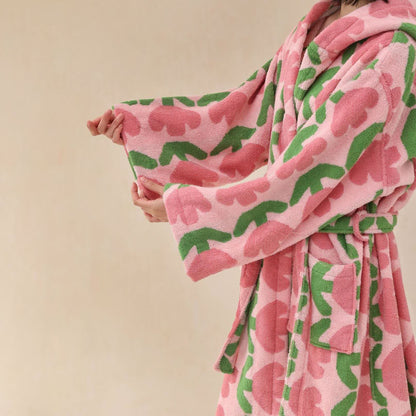 Peignoir à capuche « Tulipe rurale » en pur coton