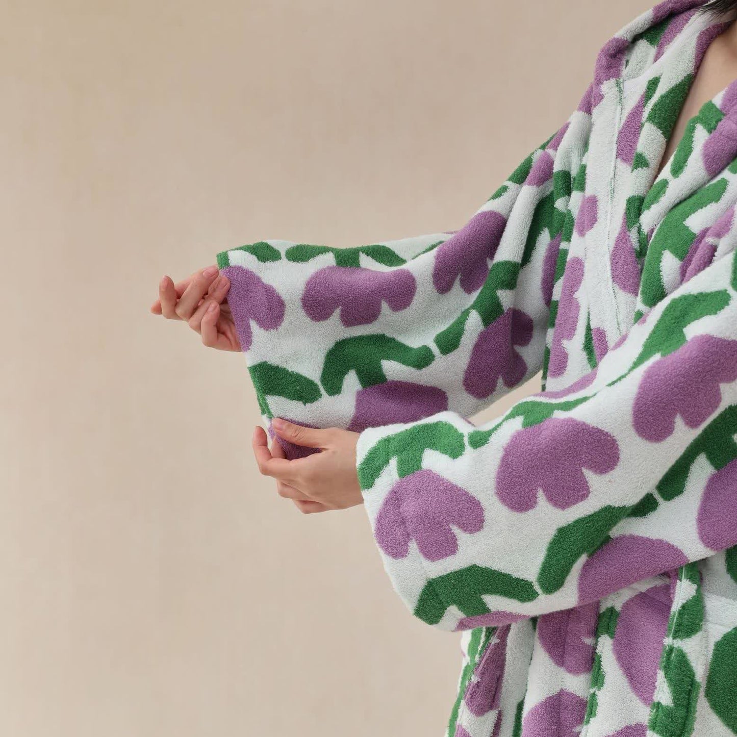 Peignoir à capuche « Tulipe rurale » en pur coton