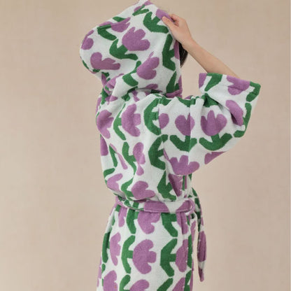 Peignoir à capuche « Tulipe rurale » en pur coton