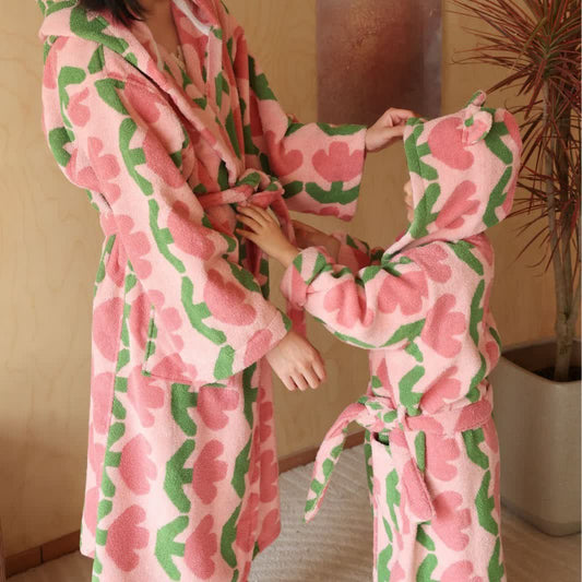 Peignoir à capuche « Tulipe rurale » en pur coton