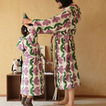 Peignoir à capuche « Tulipe rurale » en pur coton